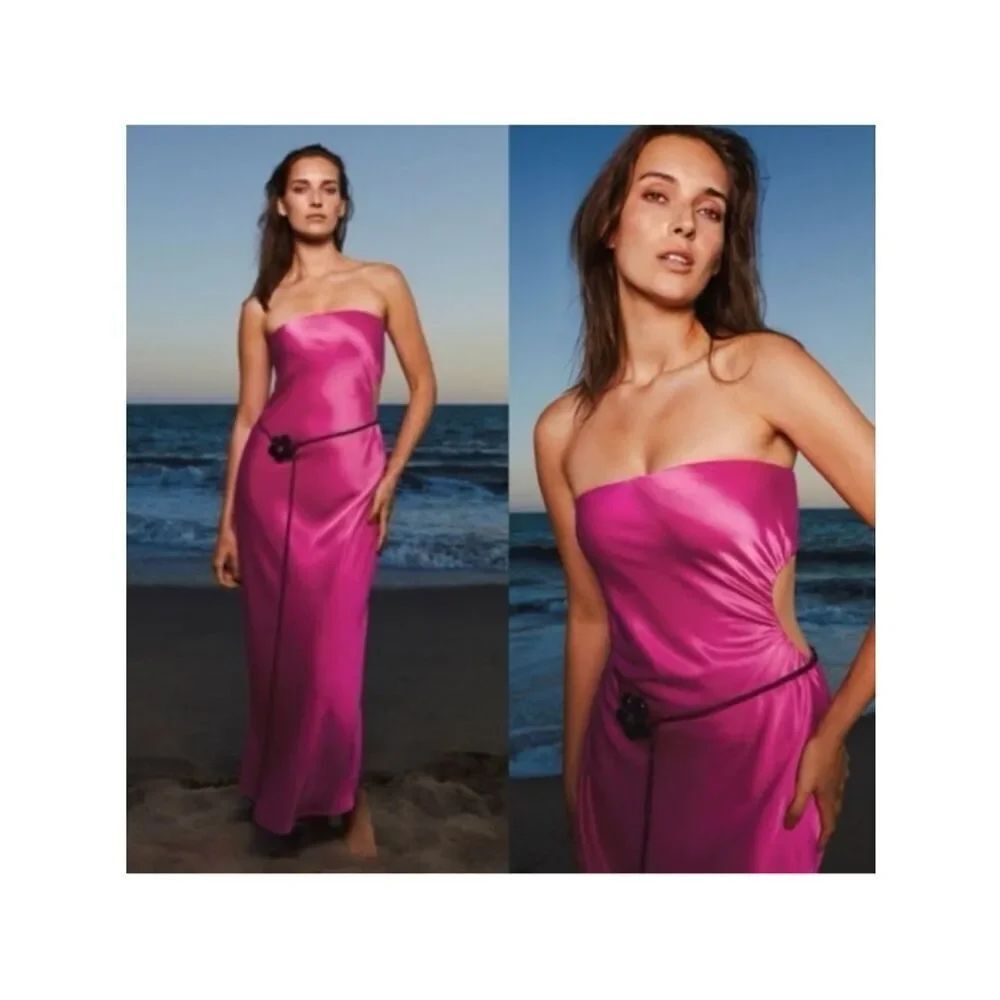 Reformation Nevaeh Strapless Satin Midi Dress $278 NEW